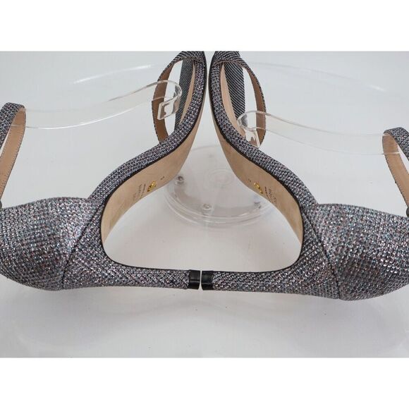 Stuart Weitzman Nunaked Ankle Strap Sandals Silver Gray Glitter Size 5 Evening - Picture 8 of 13